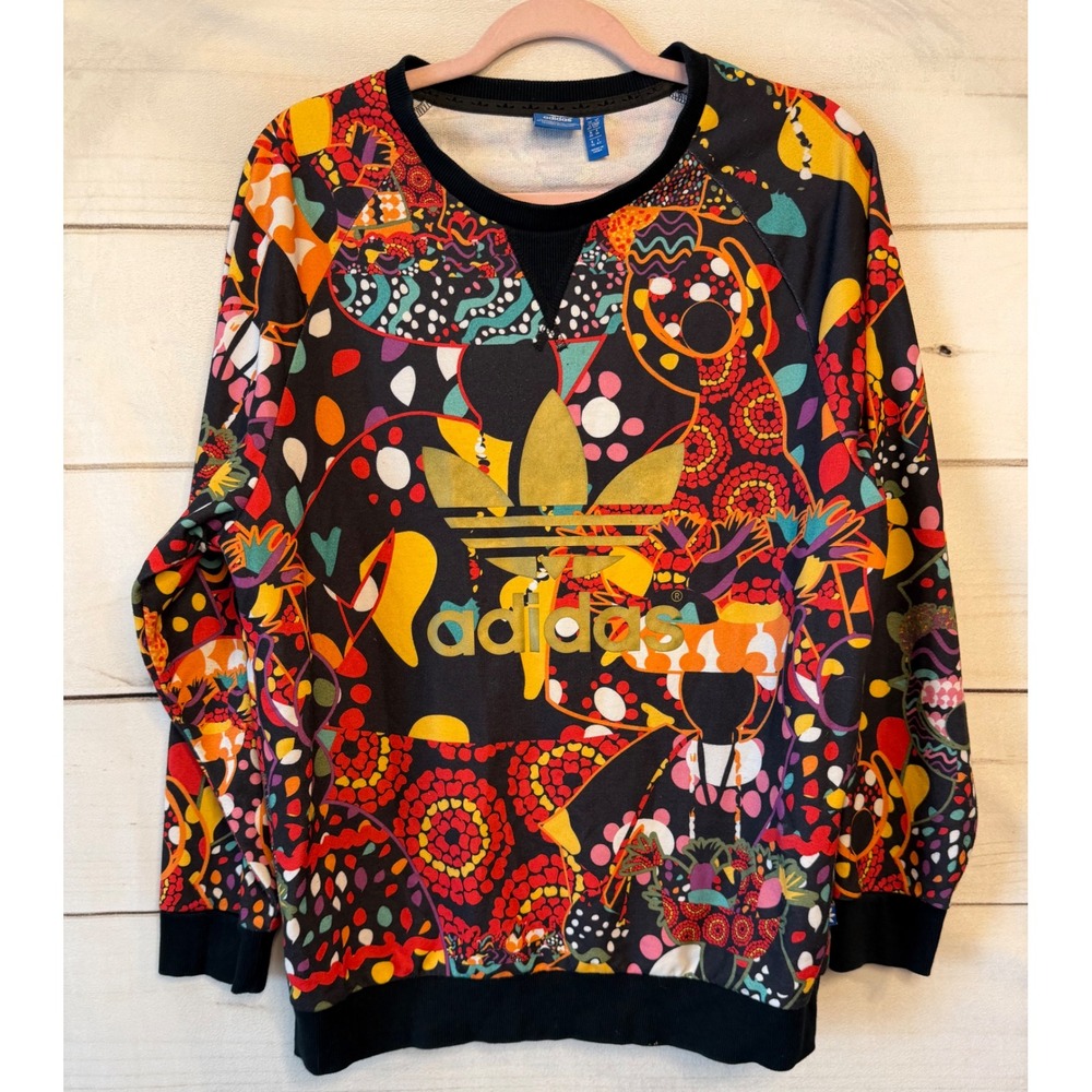 Adidas Originals Farm Company Rio Print Sweatshirt Gold Trefoil Logo Small
